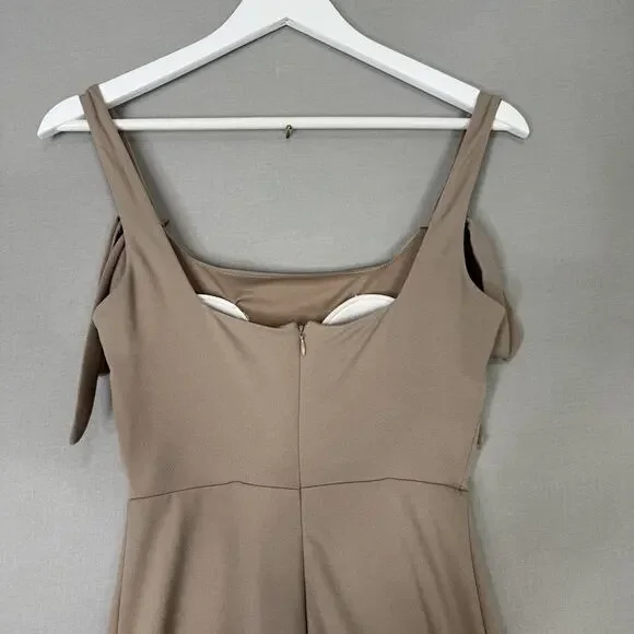 Birdy Grey Alex Crepe Maxi Dress Womens XS Taupe Formal Gown Bridesmaid Bow Tie - Picture 7 of 15